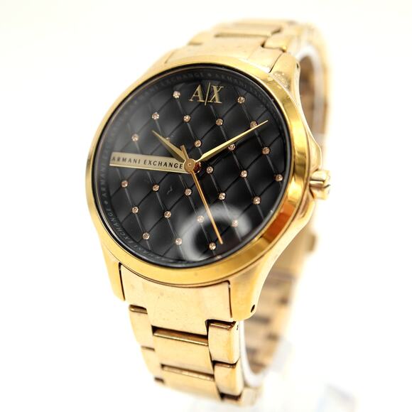 Armani Exchange Womens Black Gold Tone Quilted Dial 36mm Watch  w New Battery - Picture 1 of 12